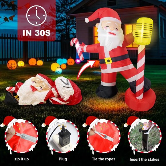 6FT Inflatable Singing Santa with Microphone for Christmas Yard Party Decor - Picture 5 of 7